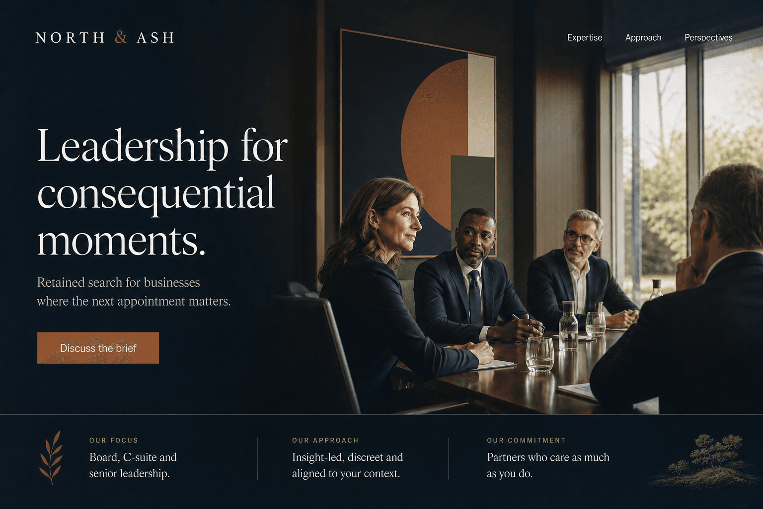 Fictional North and Ash executive search firm website concept