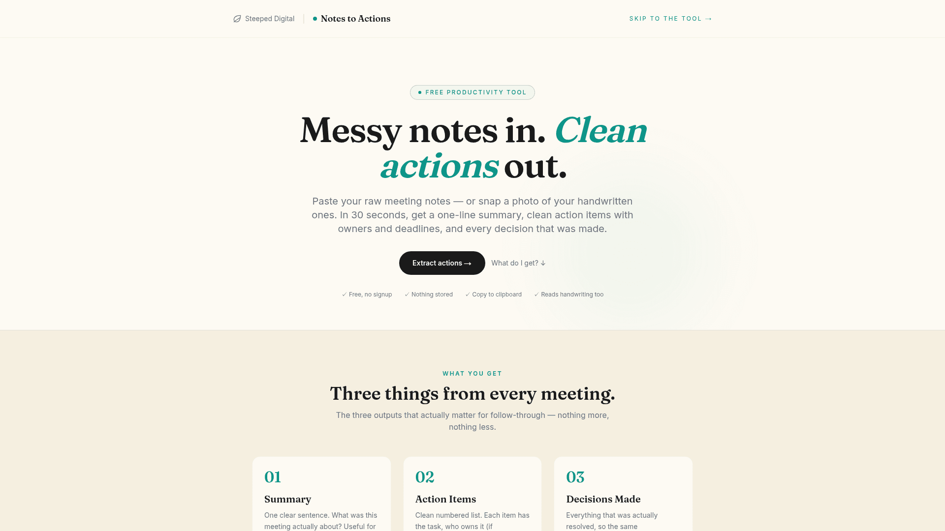 Notes to Actions screenshot